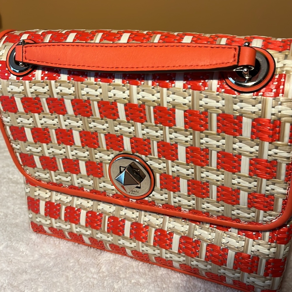NWOT Vintage Kate Spade orange and cream fabric woven bag. - Picture 2 of 14